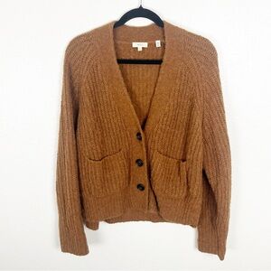 A.L.C. Brown Italian Alpaca Wool Blend Flat Pockets Long Sleeves Button Cardigan